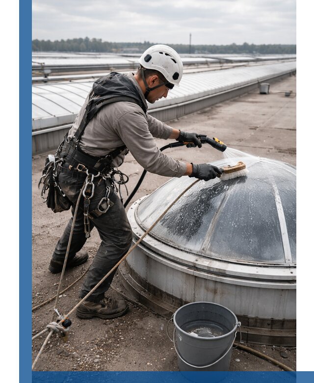 Мойка зенитных фонарей на кровле для промышленных объектов в Арзамасе