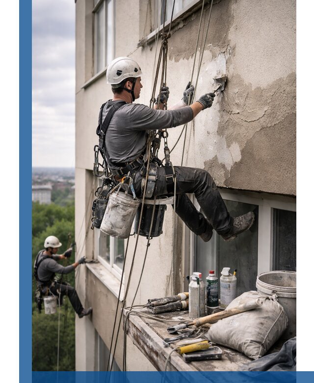 Косметический ремонт фасада зданий в Арзамасе промышленными альпинистами