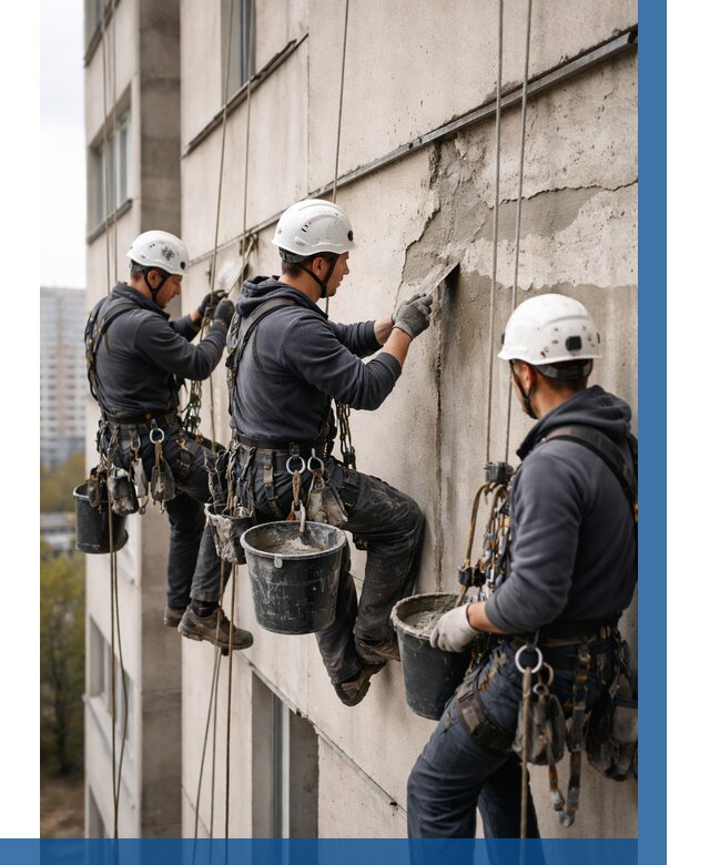 Ремонт бетонных элементов фасада в Арзамасе от 2715 р. | ВЫСОТНИК-Рзм