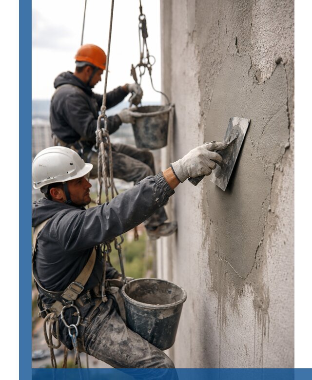 Штукатурка фасада на высоте в Арзамасе профессиональные работы