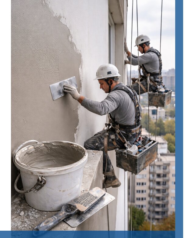 Шпаклевка фасада на высоте в Арзамасе от 760 р. | ВЫСОТНИК-Рзм