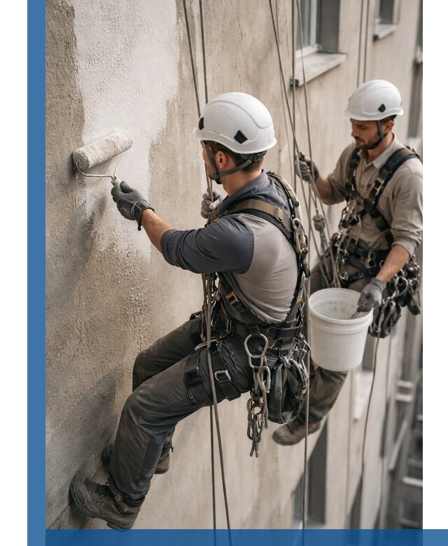 Грунтовка фасада на высоте в Арзамасе промышленными альпинистами