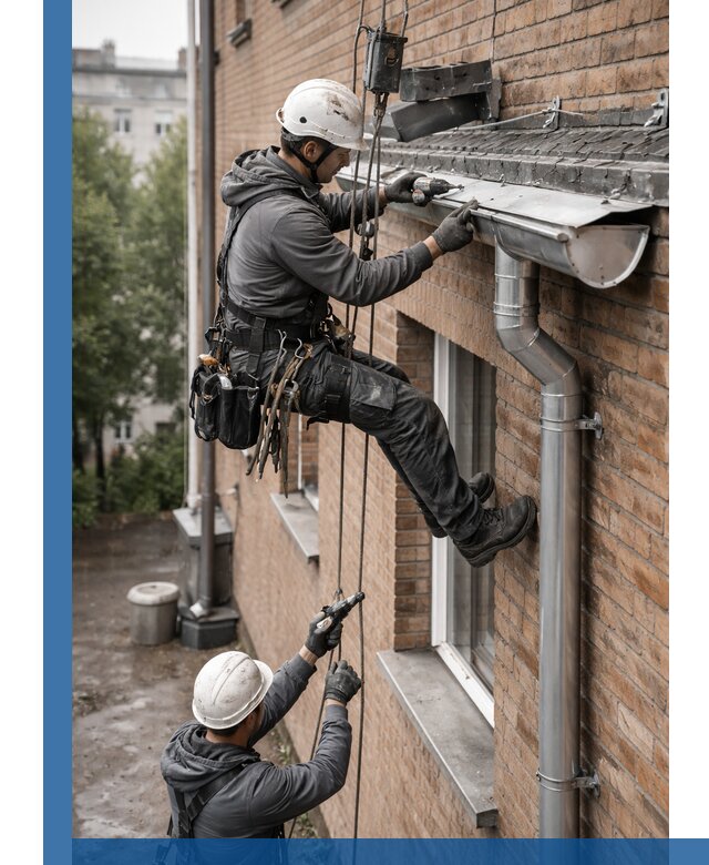 Монтаж водосточной системы на здании в Арзамасе под ключ