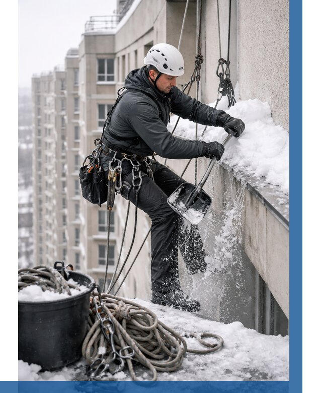 Очистка карнизов от снега в Арзамасе от 326 р. | ВЫСОТНИК-Рзм