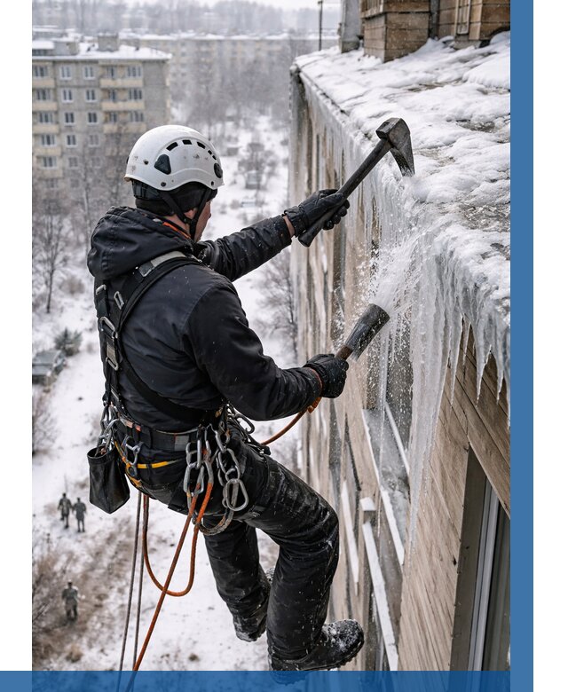 Сбивание сосулек с крыши в Арзамасе по цене от 4887 р. | ВЫСОТНИК-Рзм