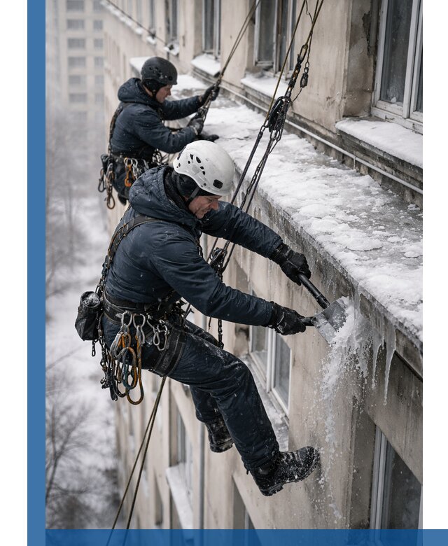 Удаление наледи и сосулек с карнизов в Арзамасе профессионально