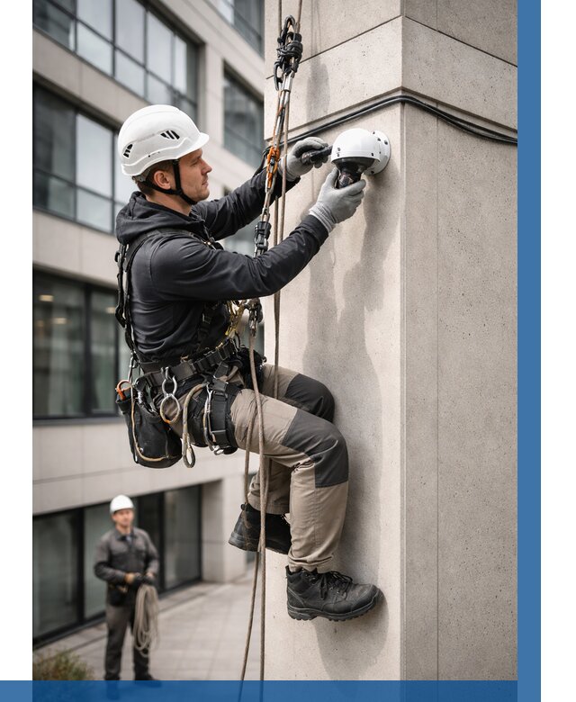 Монтаж камер видеонаблюдения на фасаде в Арзамасе от 9232 р.-ВЫСОТНИК-Рзм