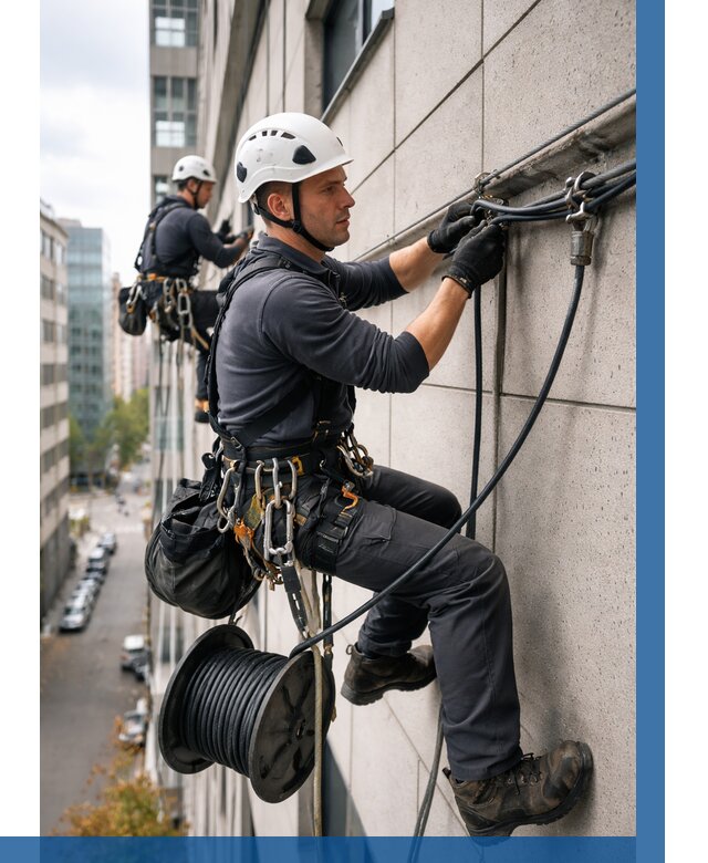 Прокладка кабеля по фасаду в Арзамасе от 380 р. | ВЫСОТНИК-Рзм