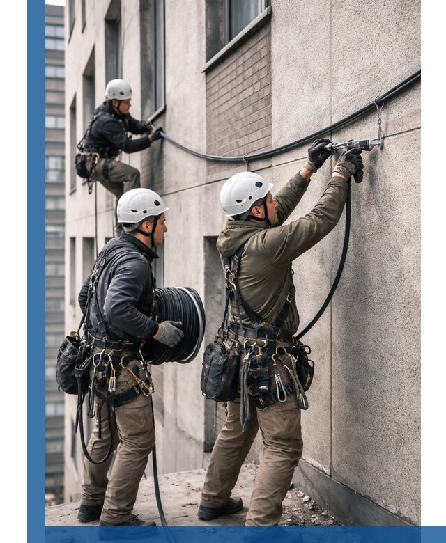 Прокладка кабеля по фасаду в Арзамасе, профессиональный монтаж