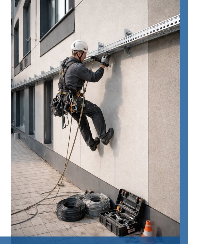 Монтаж кабельных лотков на фасаде в Арзамасе от 1303 р. | ВЫСОТНИК-Рзм