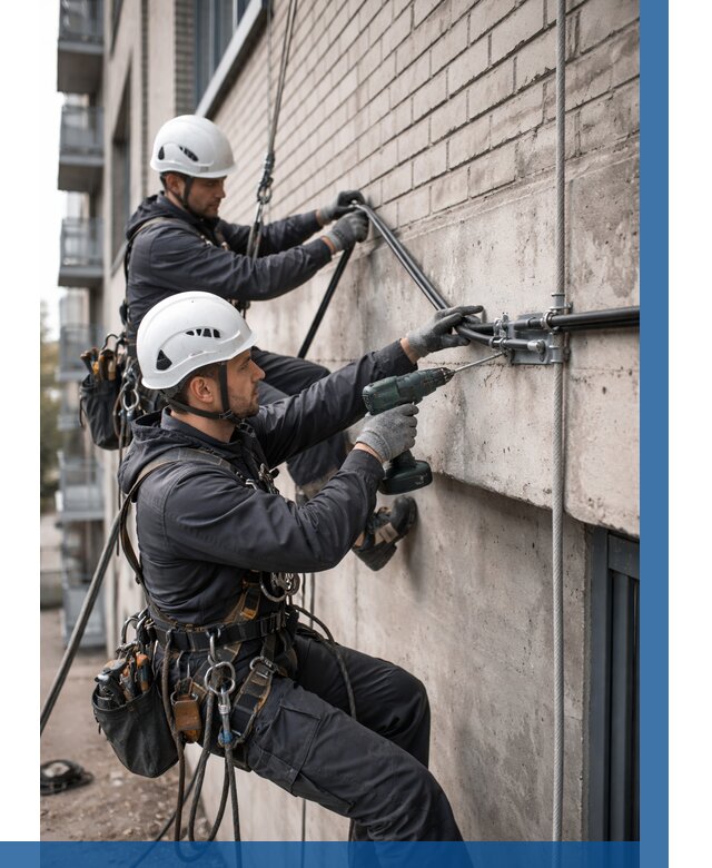 Крепление кабеля на фасаде в Арзамасе от 380 р. | ВЫСОТНИК-Рзм