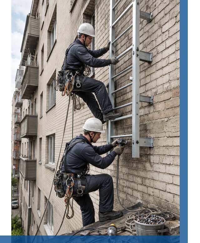 Монтаж пожарной лестницы в Арзамасе от 27153 р заказать у ВЫСОТНИК-Рзм