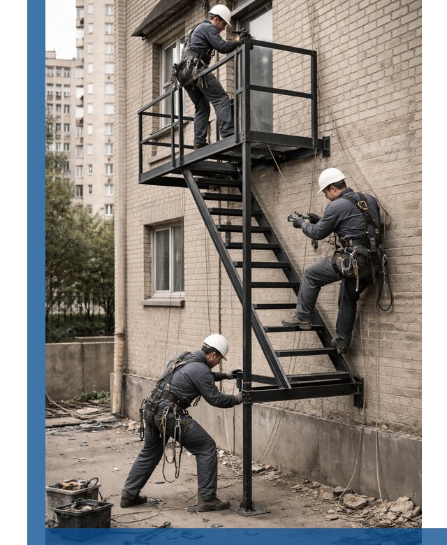 Монтаж пожарной лестницы в Арзамасе, установка и крепление