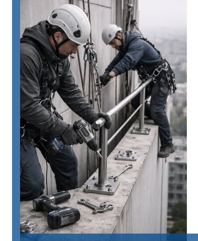 Монтаж перил на высоте в Арзамасе для жилых и промобъектов