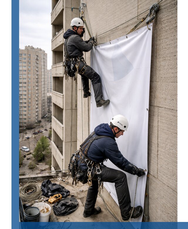 Профессиональный монтаж баннеров на фасаде в Арзамасе