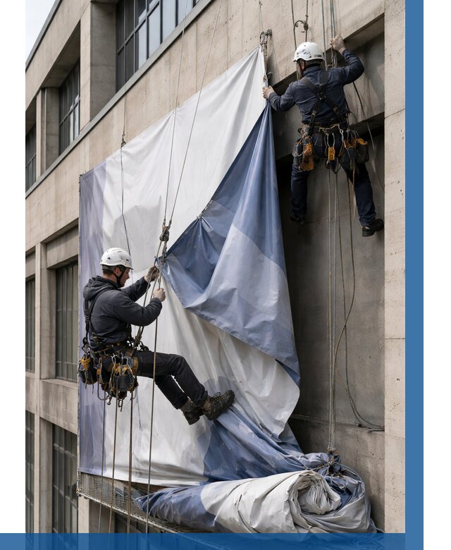 Демонтаж баннеров с фасада в Арзамасе от 4887 р. | ВЫСОТНИК-Рзм