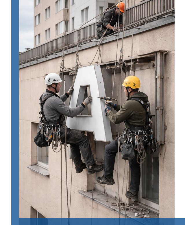 Ремонт и восстановление наружных вывесок на высоте в Арзамасе
