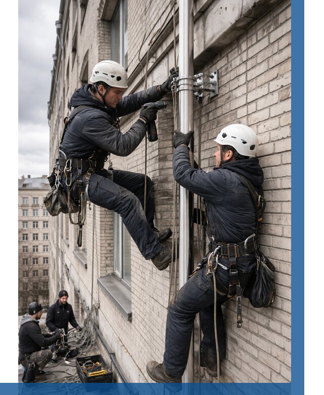 Монтаж флагштока на здании в Арзамасе от 7060 р. | ВЫСОТНИК-Рзм