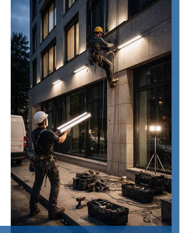 Монтаж архитектурной подсветки здания в Арзамасе от 2715 р.|ВЫСОТНИК-Рзм