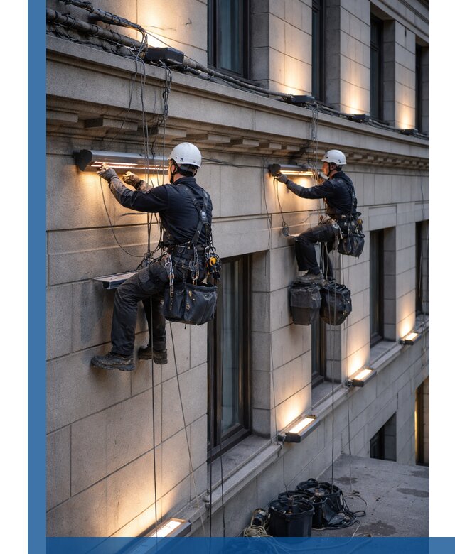 Монтаж архитектурной подсветки фасадов зданий в Арзамасе