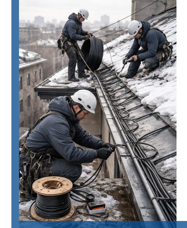 Монтаж греющего кабеля на кровле в Арзамасе под ключ