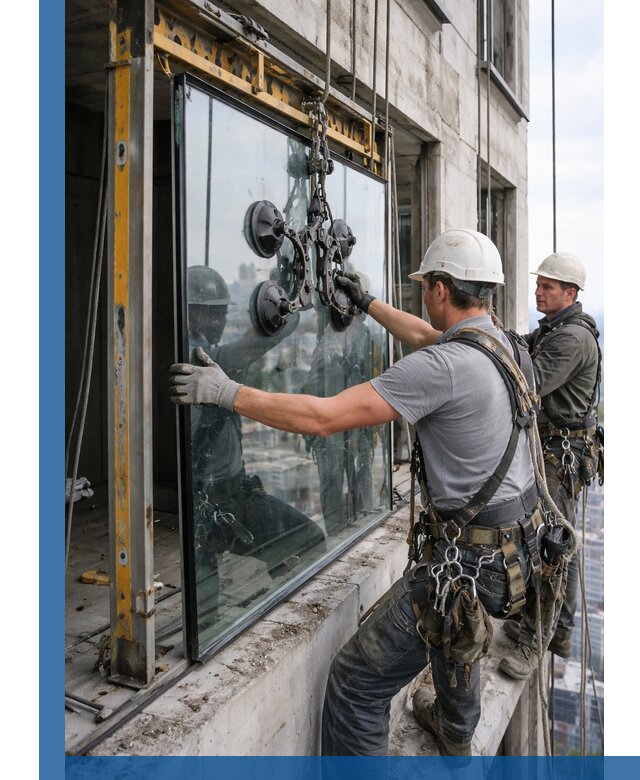 Монтаж стеклопакетов на высоте в Арзамасе с промышленным альпинизмом
